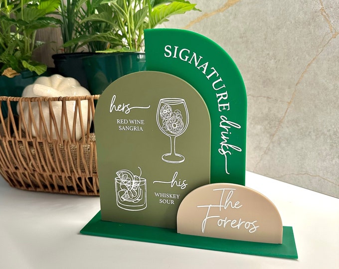 Signature Drink Bar Menu Sign, Signature Cocktails Personalized Drinks, Custom Bar Menu, Wedding Table Top Signs Bar Signs Drink Menu