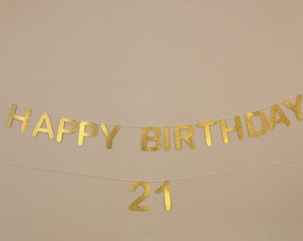 Happy Birthday Gold Banner, Gold Birthday Banner, Happy Birthday Banner, Custom text banner