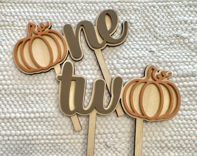 Pumpkin Cake Topper, One Cake Topper, Two Cake topper, 2nd birthday Fall Themed Cake Topper, First Birthday, Little Pumpkin Party, Two party