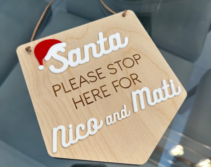 Santa Stop Here Sign, Personalized Santa Stop Here Door Hanger, Christmas Door Hanger, Christmas Front Door Sign, Christmas Decor Sign