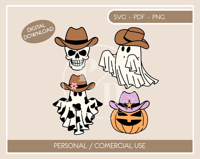 Cowgirl Halloween SVG Bundle, Spooky Rodeo, Spooky Babes Club, Spooky Cowgirl, Boo Haw, Long Live Cowgirls, Let's go ghouls PDF PNG