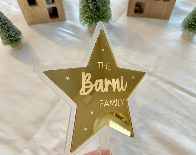 Custom Christmas tree topper star, Personalized tree topper with family name, first christmas family, holiday xmas Mirror Acrylic Tree Star
