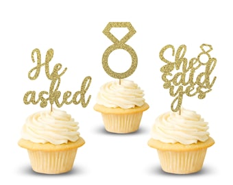 He Asked She Said Yes Ring Cupcake Toppers, Engagement Cupcake Toppers, Engagement Party Decor.