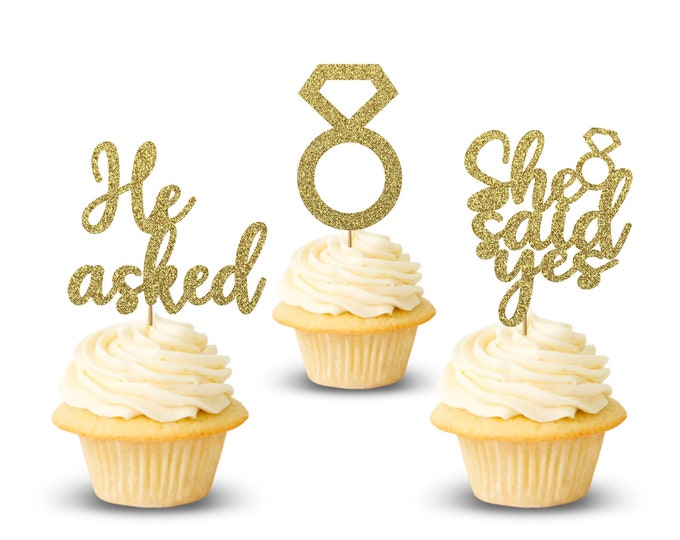 He Asked She Said Yes Ring Cupcake Toppers, Engagement Cupcake Toppers, Engagement Party Decor.