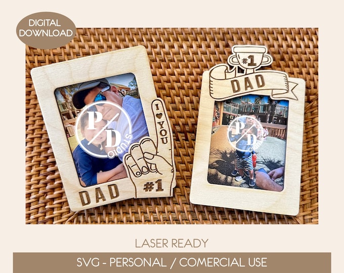 Father's Day SVG Fridge Magnet Photo Frame, Father's Day Digital File, Gift for Dad, Laser Ready File, Fathers Day clip car file