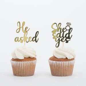 He Asked She Said Yes Cupcake Toppers, Engagement Cupcake Toppers, Engagement Party Decor. image 5