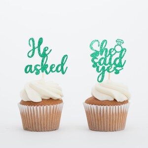 He Asked She Said Yes Cupcake Toppers, Engagement Cupcake Toppers, Engagement Party Decor. image 7