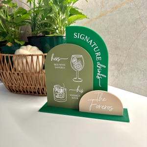 Signature Drink Bar Menu Sign, Custom Acrylic Cocktail Sign, Personalized Wedding Bar Menu, His & Hers Drinks Tabletop Sign, Open Bar