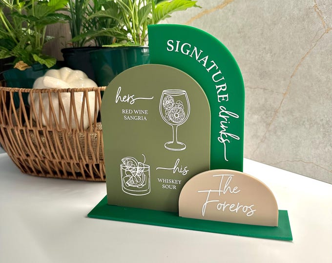 Signature Drink Bar Menu Sign, Custom Acrylic Cocktail Sign, Personalized Wedding Bar Menu, His & Hers Drinks Tabletop Sign, Open Bar