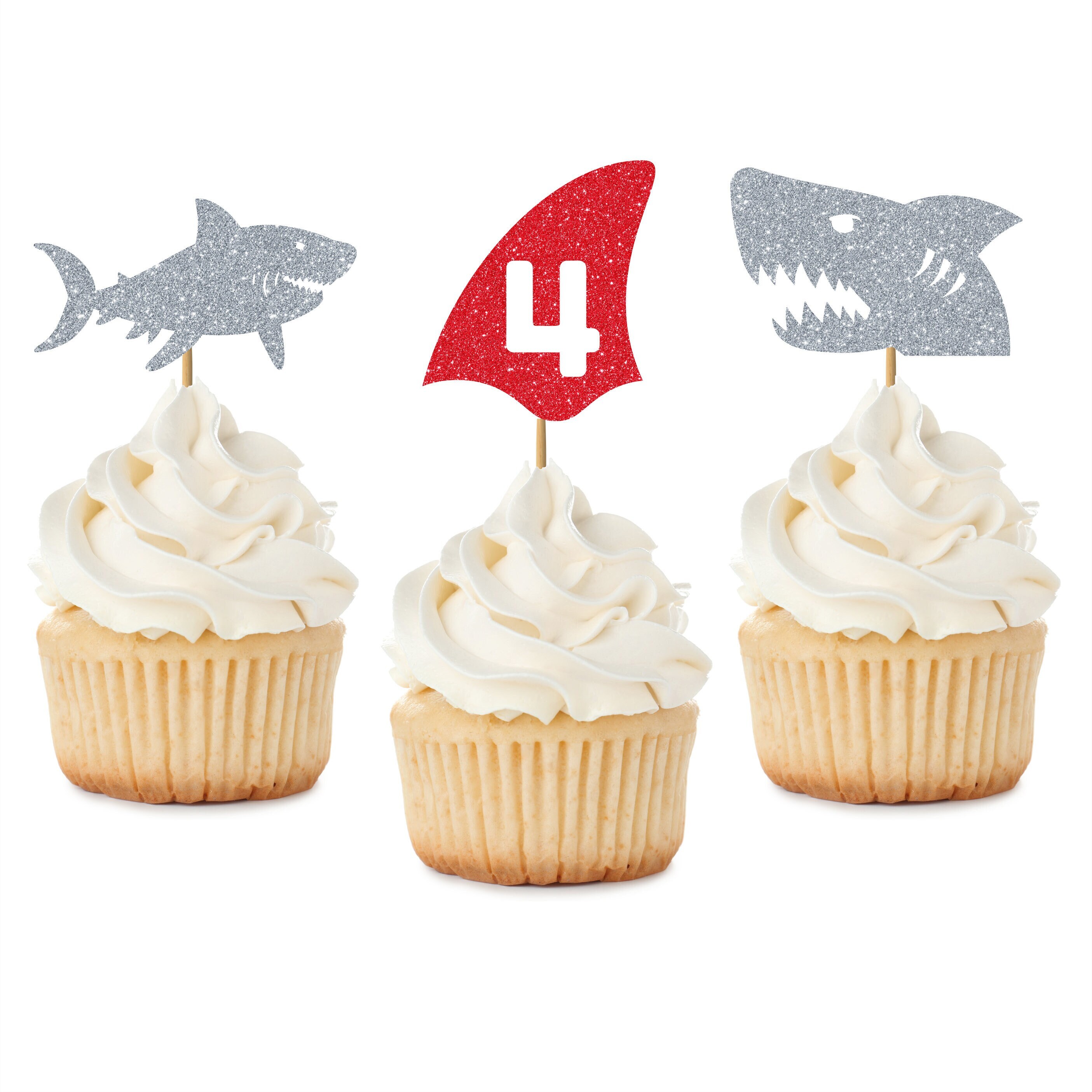 Shark Cupcake Topper Set, Under the Sea Cupcake Toppers, Boys Birthday
