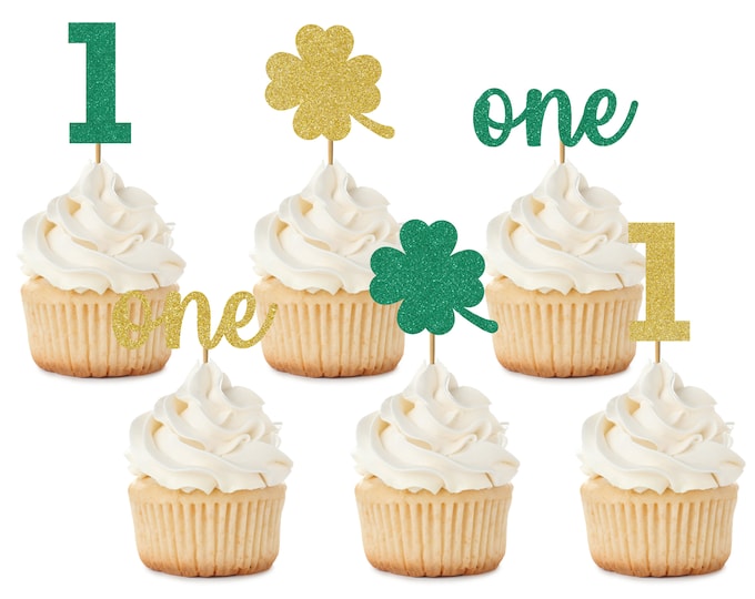 St. Patrick's Day First Birthday Cupcake Topper Set, Shamrock Cupcake Toppers, Lucky One Cupcake Toppers, St. Paddy's Day Cupcake Toppers