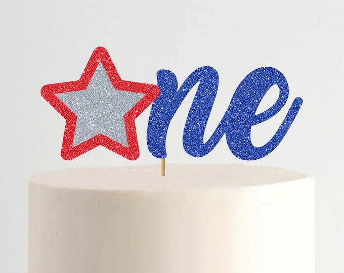 Custom Age 4th of July Cake Topper, Independence day birthday theme, Happy Birthday America Party Decor, First birthday, 2nd birthday