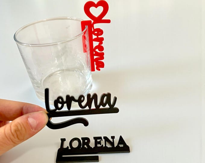 Wedding Name Tags Cocktail Topper | Personalized Drink Name Tag | Custom Cup Name Clip | Acrylic Name Place Card | Party Favor | Wine Charms