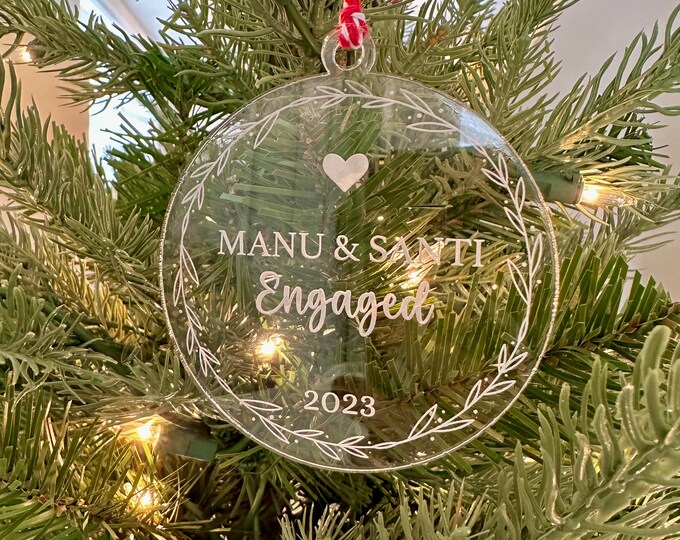 Personalized Engaged Ornament, Christmas Gifts, Custom Couples Name Ornament, Wedding Ornament, Engagement Gift, Christmas Memorial Ornament