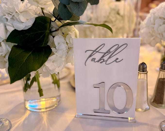 3D Wedding Table Numbers – Custom Acrylic Gold Mirror Table Sign with Stand, Personalized Wedding Table Decor