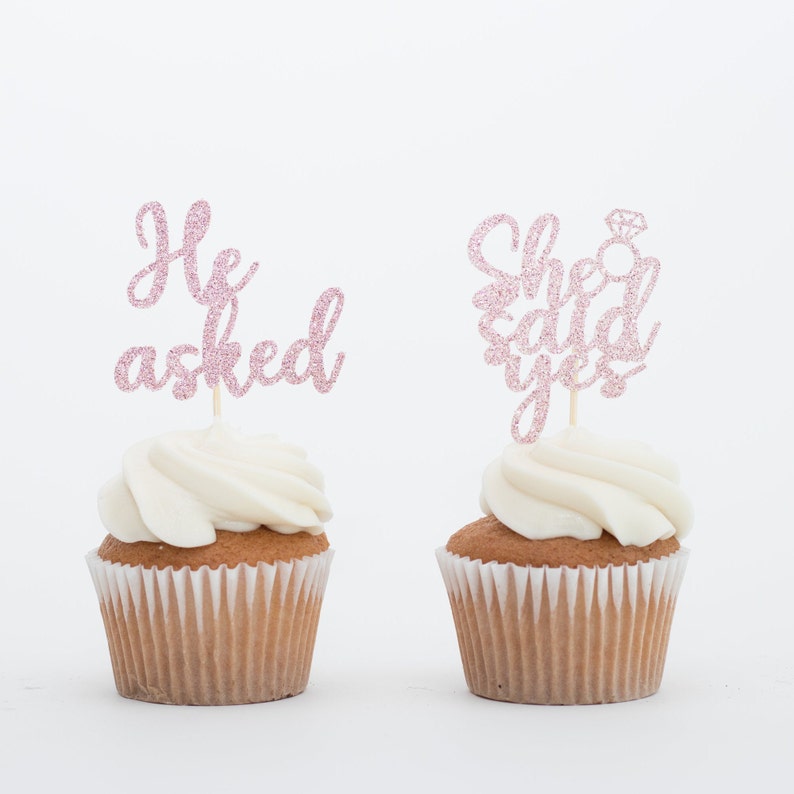 He Asked She Said Yes Cupcake Toppers, Engagement Cupcake Toppers, Engagement Party Decor. image 8
