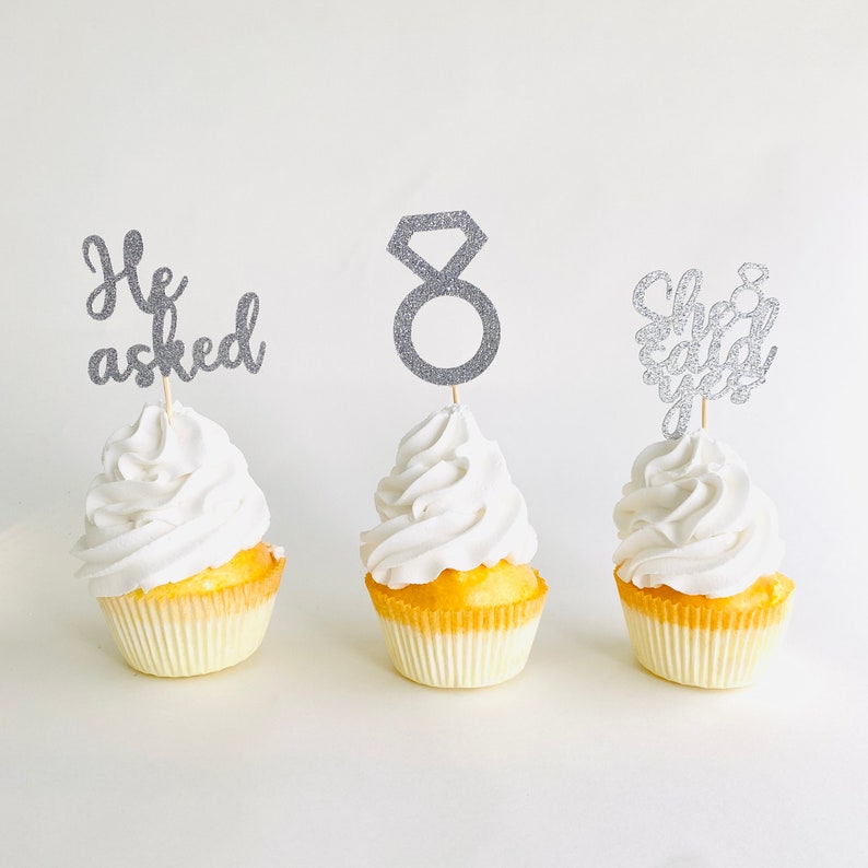 He Asked She Said Yes Ring Cupcake Toppers Engagement Cupcake Etsy