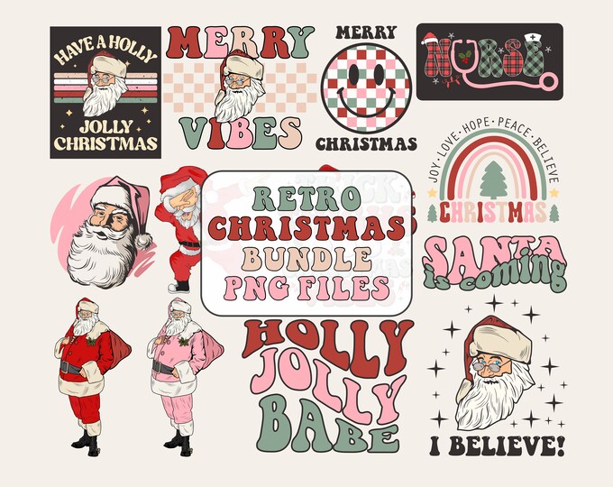 Retro Christmas png bundle Santa Clause Sleigh Feelin Jolly Mama Cozy Season Cold Outside Jingle bell Vibe smiley Nurse Merry Christmas