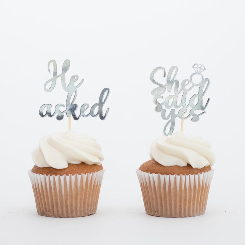 He Asked She Said Yes Cupcake Toppers, Engagement Cupcake Toppers, Engagement Party Decor. image 2