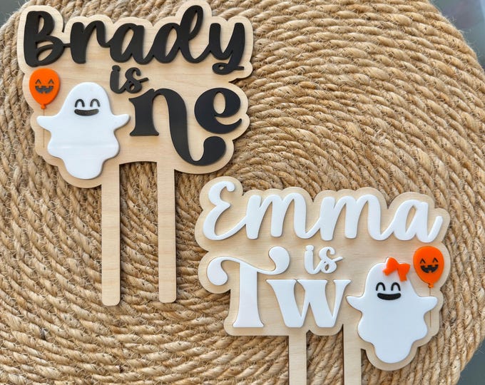 Personalized Halloween First Birthday Cake Topper – Custom Spooky One Cake Topper, Ghost & Pumpkin Design, Baby's 1st Birthday Decor
