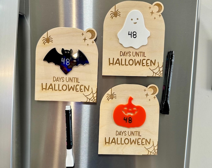 Halloween Countdown Magnet Sign – Refrigerator Dry Erase ‘Days Until Halloween’ Countdown, Choose Ghost / Pumpkin / Bat Design