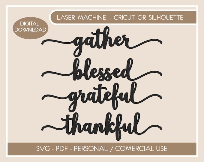 Thanksgiving Place Card Setting Table Decor Thanksgiving SVG PDF PNG, Word Blessed Gather Thankful Grateful Thanksgiving Table Fall Decor