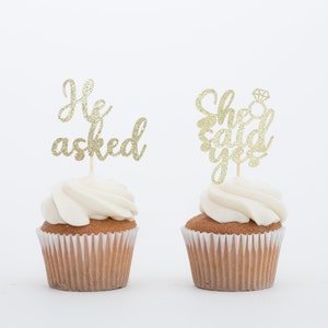 He Asked She Said Yes Cupcake Toppers, Engagement Cupcake Toppers, Engagement Party Decor. image 6