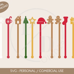 Weihnachtsgetränkerührer SVG, Rührstäbchen Svg, Weihnachtsgetränkerührer, Weihnachtsparty, Weihnachts-Laser-Cut-Datei, Weihnachts-Swizzle-Sticks Svg