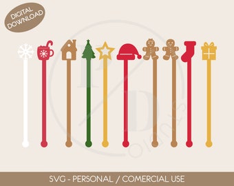 Christmas Drink Stirrers SVG, Stir Sticks Svg, Holiday Drink Stirrer, Holiday Party, Christmas Laser Cut File, Christmas Swizzle Sticks Svg