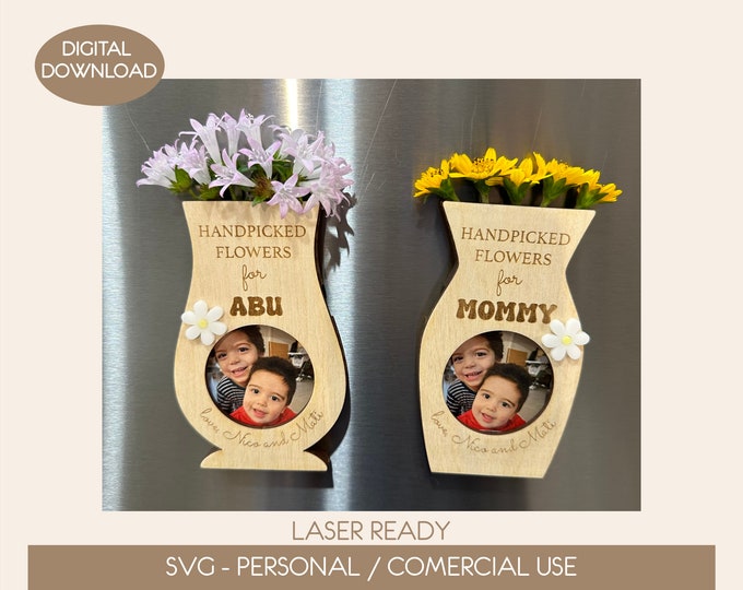SVG Mother's Day Fridge Magnet Photo Frame, Mother's Day Digital File, Gift for Mom Abu Grandma Laser, Flower File, Fridge Photo Magnet