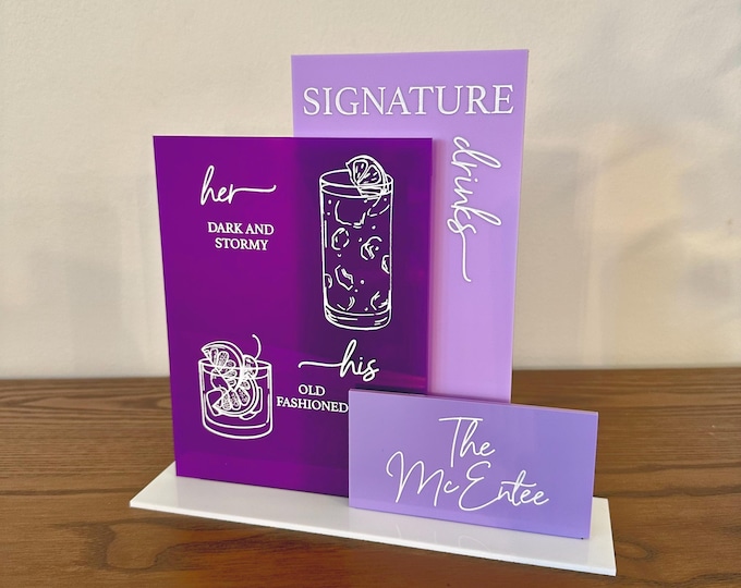 Signature Drink Bar Menu Sign, Personalized Cocktails Drinks, Custom Wedding Table, Acrylic Open Bar,