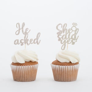 He Asked She Said Yes Cupcake Toppers, Engagement Cupcake Toppers, Engagement Party Decor. image 4