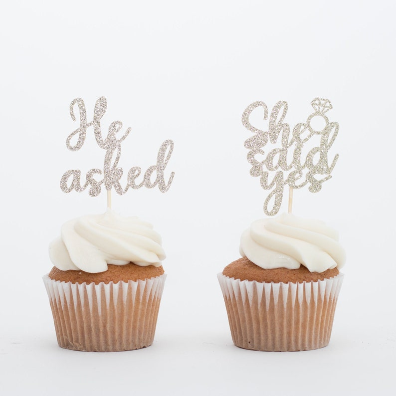 He Asked She Said Yes Cupcake Toppers, Engagement Cupcake Toppers, Engagement Party Decor. image 4