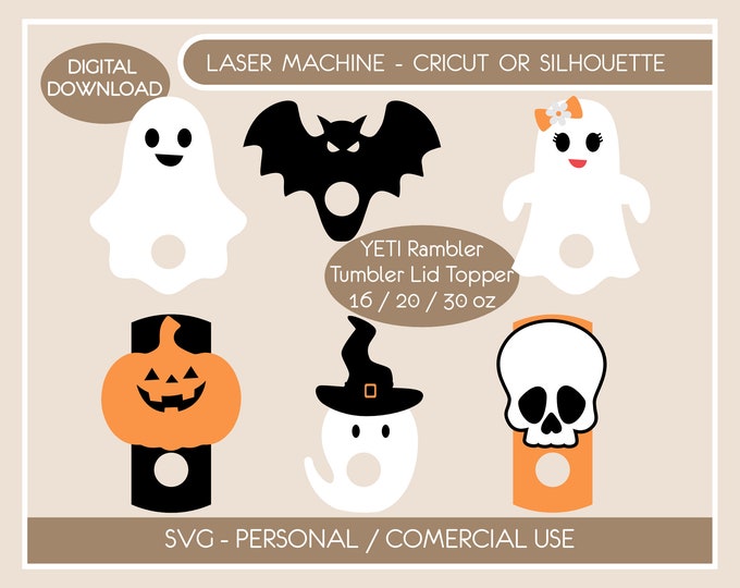 Halloween plate Bundle for YETI Rambler Tumbler DIGITAL File SVG, Ghost topper Tumbler 16 / 20 / 30 oz, Tumbler name plate file laser svg