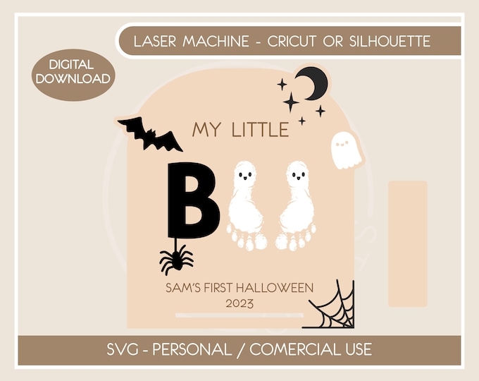My Little Boo Baby's First Halloween DIY Footprint Self Standing Sign SVG File, Glowforge file, Cricut file, Halloween file