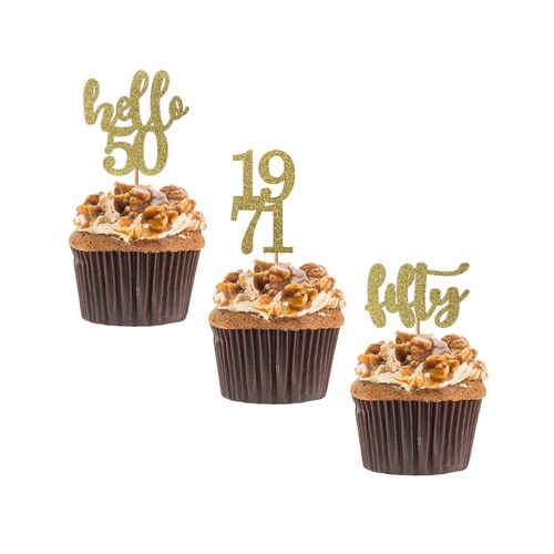 Hello 50 cupcake topper, 50th birthday, hello fifty cupcake topper, custom age cupcake topper, Set of 12 birthday Cupcake topper