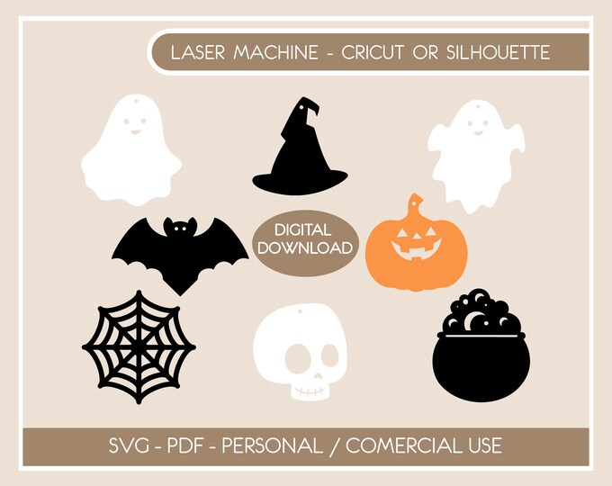 Halloween Tags bundle Svg, Boo Cute Halloween Svg, Skull Ornaments Svg, Pumpkin Svg, Ghost Svg, Glowforge Laser File, Spooky Halloween SVG