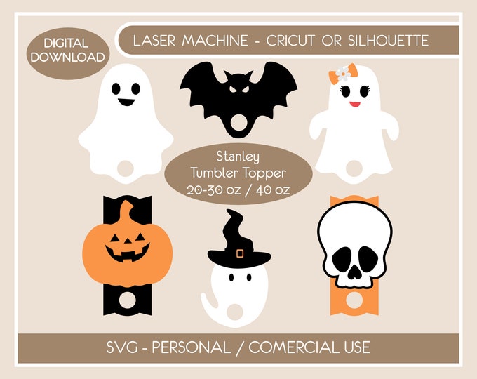 Halloween plate Bundle for STANLEY Tumbler (H2.0) DIGITAL File svg pdf, Ghost topper Tumbler 30/40 oz, Tumbler name plate file laser svg