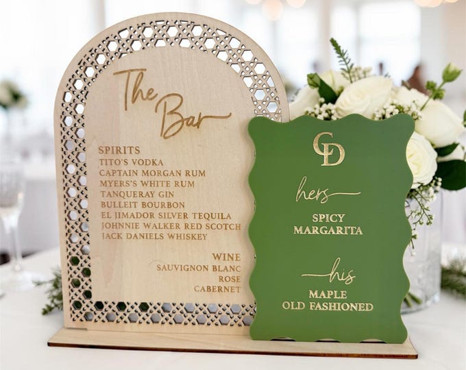 Personalized Wedding Bar Menu Sign, Signature Drink Sign, Custom Wedding Bar Sign, Cocktail Menu, Laser Cut Wood Reception Decor