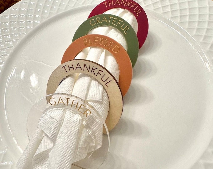 Napkin rings, Thanksgiving Table decor, Thankful Blessed, tableware table setting, napkin ring, Wedding Place Cards, Christmas Napkin Rings
