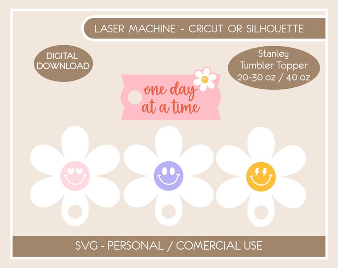 Daisy Stanley Lid Tag Bundle (H2.0) DIGITAL File svg, Happy face topper Tumbler 30/40 oz, Tumbler name plate file laser svg, lid plate