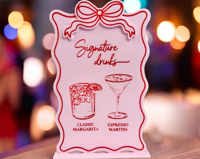 Custom Galentine's Day Cocktail Menu Sign, Personalized Acrylic Bar Sign, Valentine's Day Drinks, Signature drinks, Bow Cocktail Bar