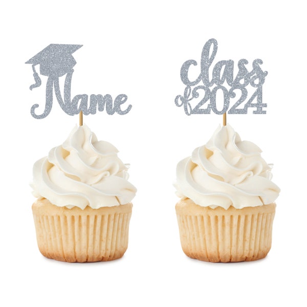 Benutzerdefinierte Abschlusskappe mit Name und Klasse von 2024 Cupcake Toppers, 2024 Abschlussfeier, 2024 Grad Cupcake Toppers Senior 2024, Klasse von 2024