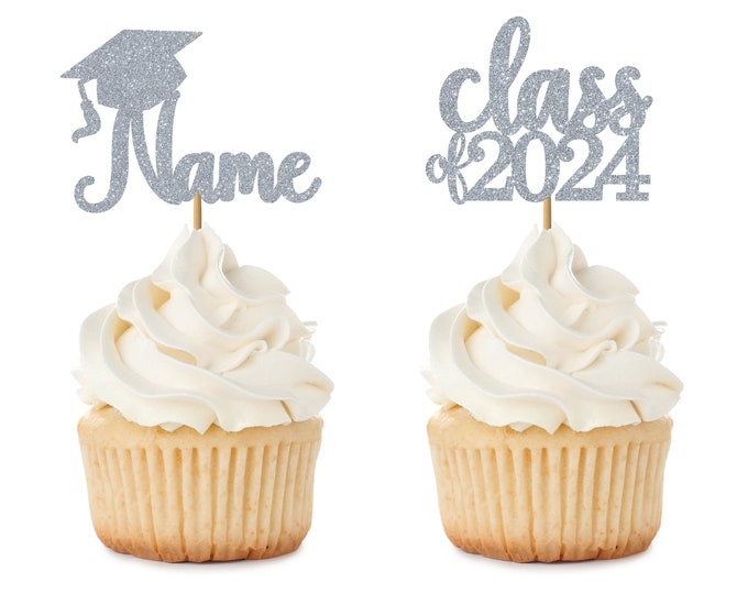 Custom Graduation Cap Name and Class of 2024 Cupcake Toppers, 2024 Graduation Party, 2024 Grad Cupcake Toppers Senior 2024, Class of 2024