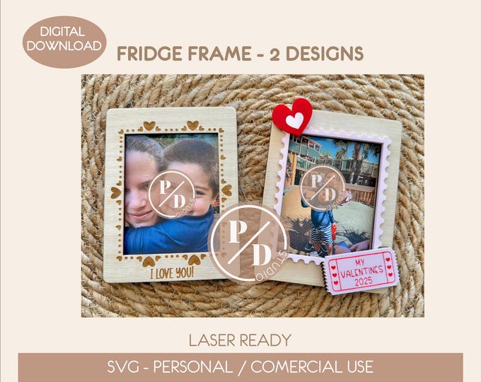 Valentine's Day heart frame SVG, Valentines fridge frame file picture valentines day laser cut file laser ready laser engrave glowforge Aeon
