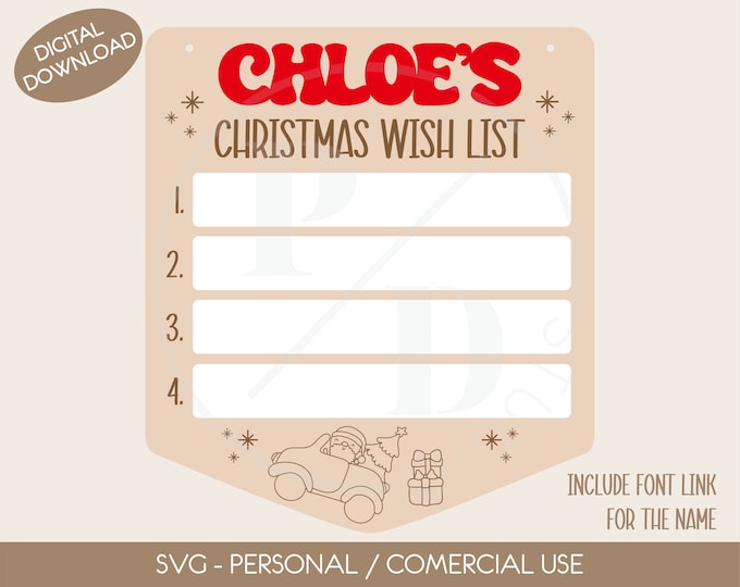 Christmas Wish List SVG Sign, Dry Erase Christmas Sign, Christmas Countdown, Laser Cut File, Trendy Laser File, Christmas Board SVG File