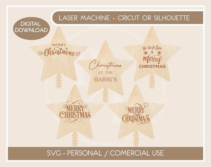 Christmas tree topper star ornament SVG file, unique tree topper with family name, first christmas family, holiday xmas gift DIGITAL FILE