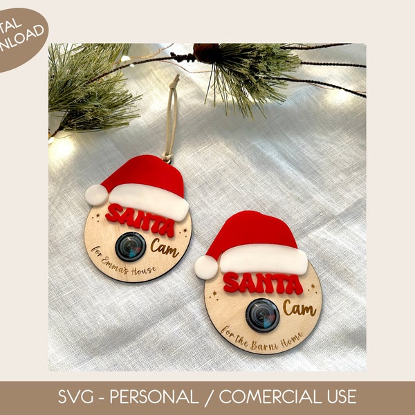 Santa Cam SVG File, Glowforge Laser File, Christmas Ornaments file, North Pole Surveillance, SVG Laser Cut File Santa Cam Ornament