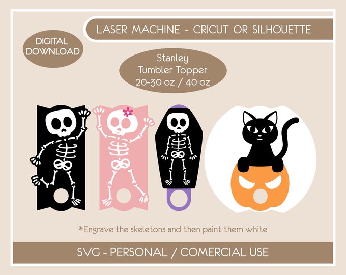 Halloween plate Bundle for STANLEY Tumbler (H2.0) DIGITAL File svg, skeleton topper Tumbler 30/40 oz, pumpkin cat plate file laser svg