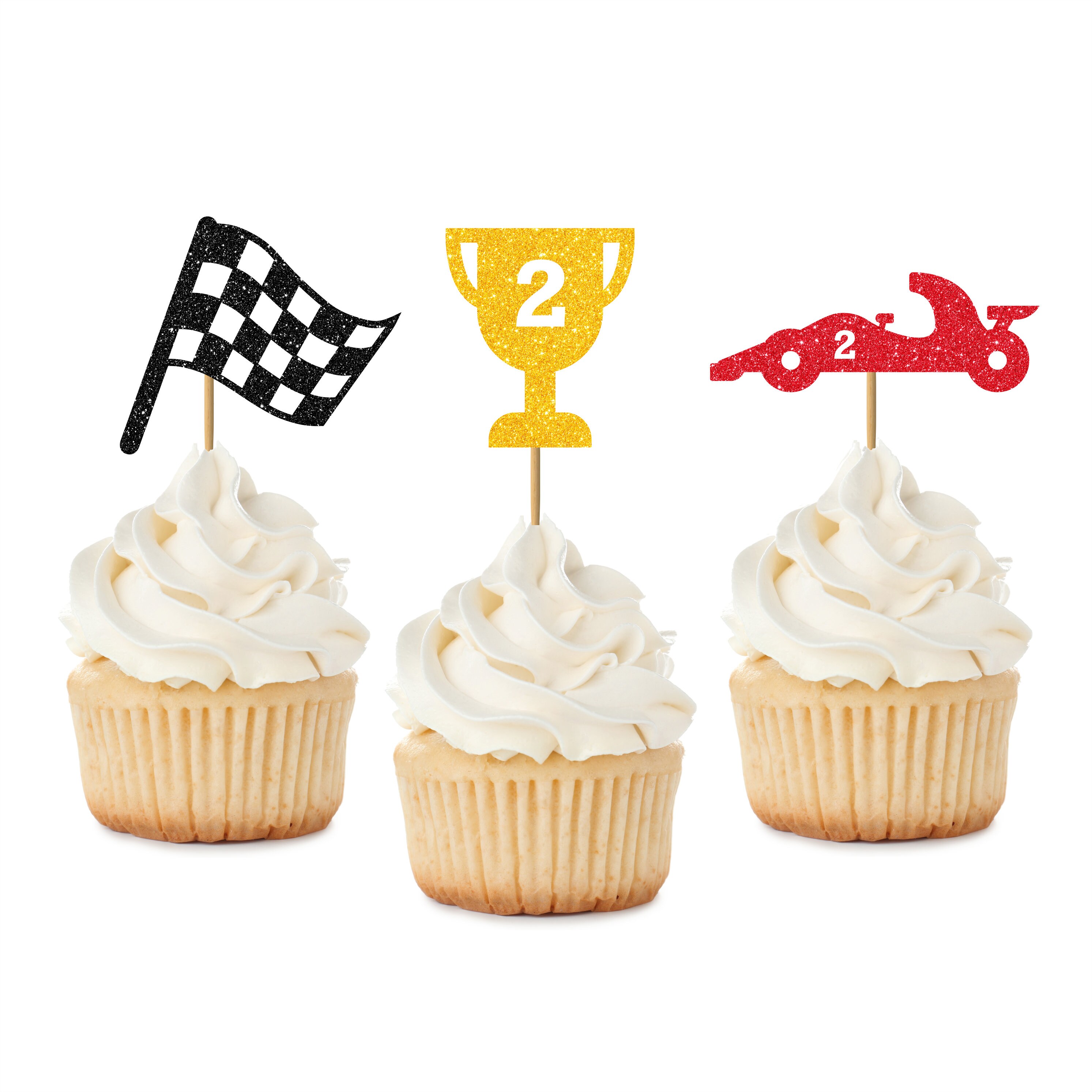 Race Car Cupcake Toppers Racing Themed Birthday Two Fast Etsy
